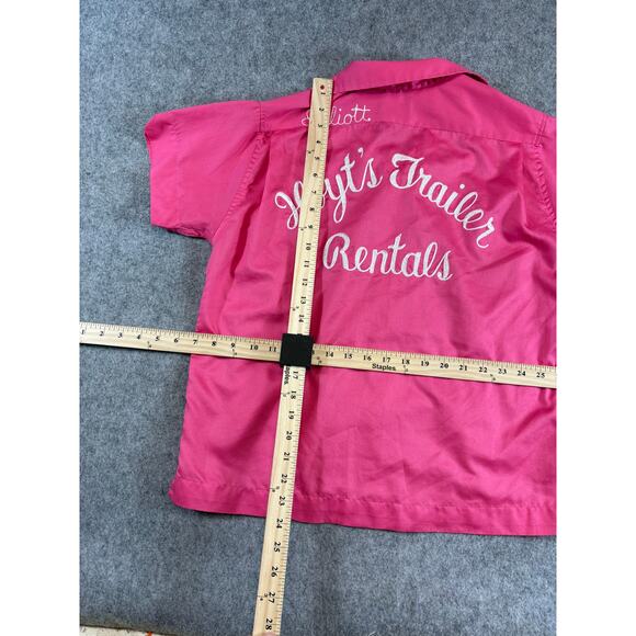 VTG 50s Hilton Elliott Bowling Shirt Womens Pink Hoyts Trailer Rentals Size 34 - Picture 4 of 8